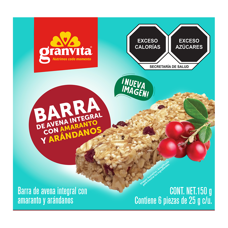 Barra de amaranto con avena y arándanos Granvita 6 pzas 150 grs.