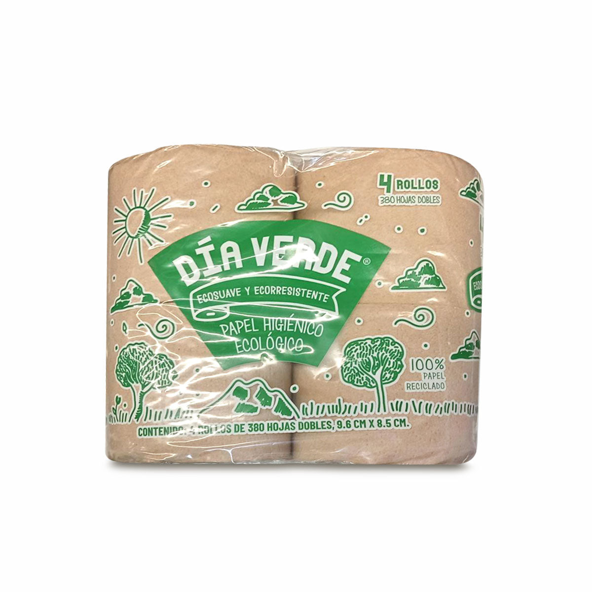 Papel higiénico Día Verde 380 Hojas dobles, 4 rollos.