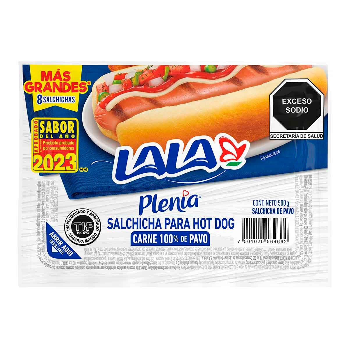Salchicha de Pavo Lala Plenia para Hot Dog de 500 grs.