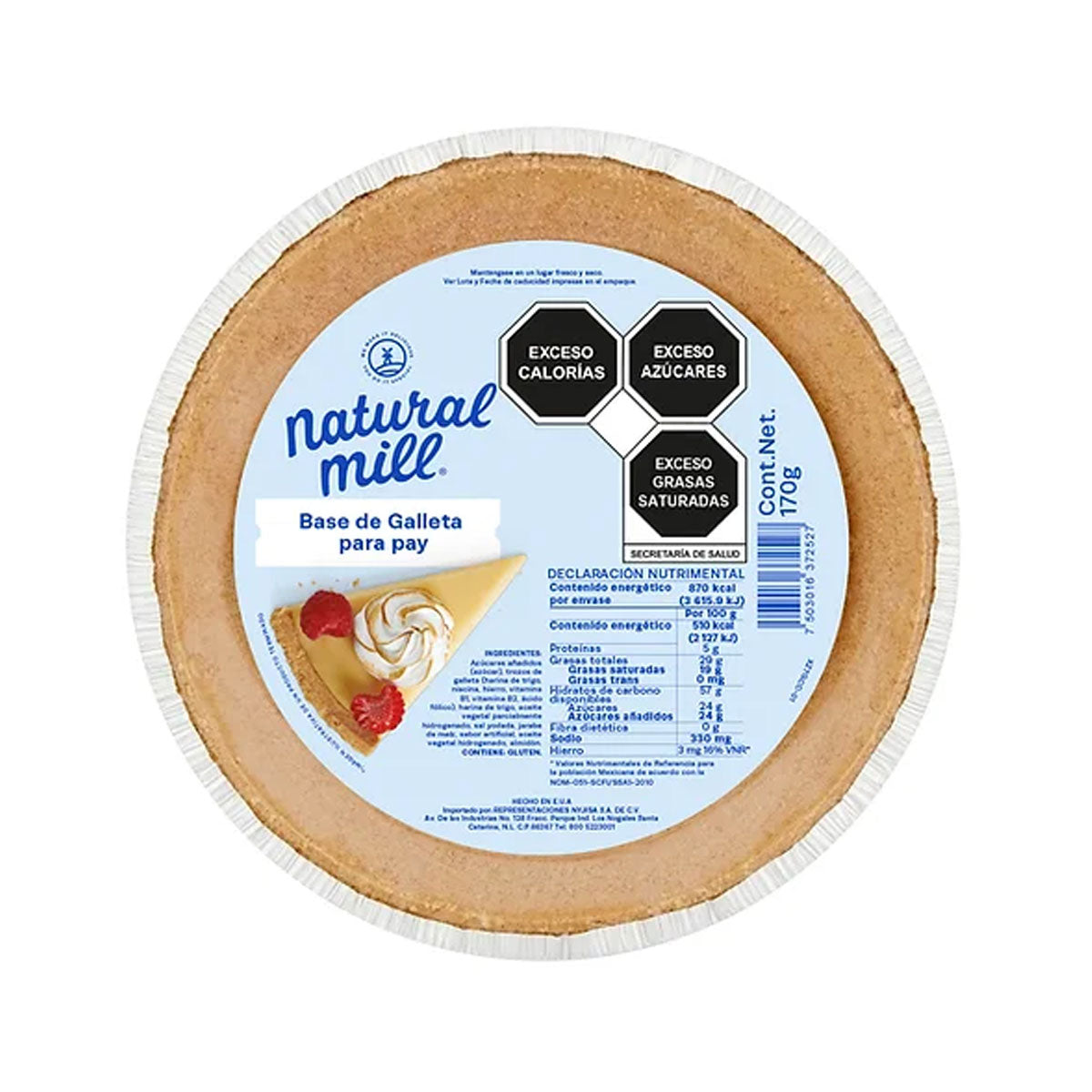 Base de galleta sabor vainilla para pay Natural Mill 170 grs.