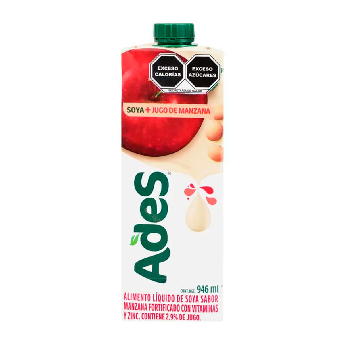 Bebida de Soya Ades sabor manzana 946 ml.