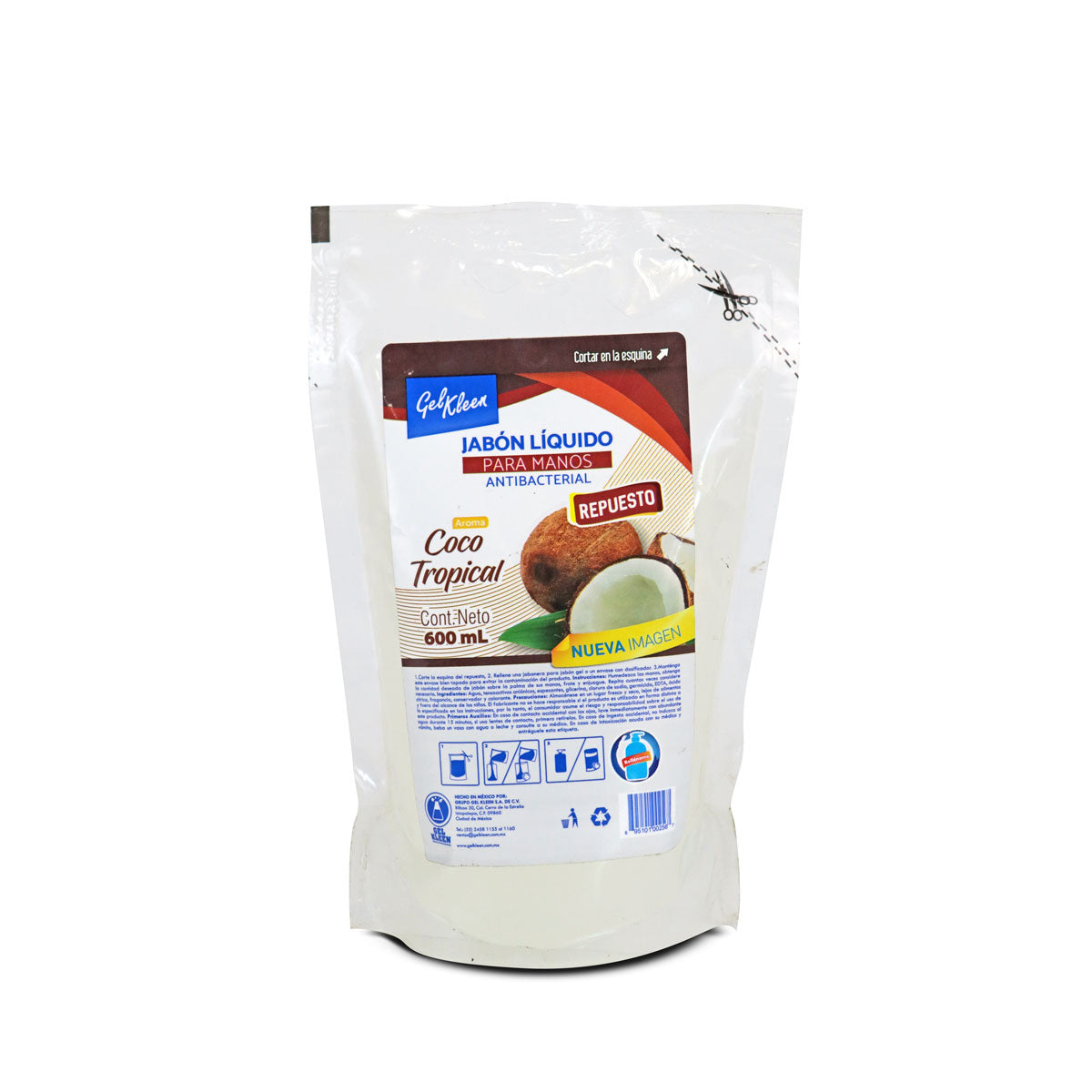 Jabón líquido para manos aroma coco Gel Kleen de 600 ml.