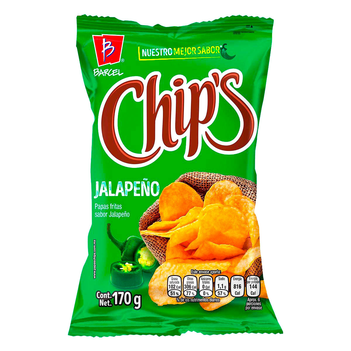 Chips sabor jalapeño de Barcel 170 grs.