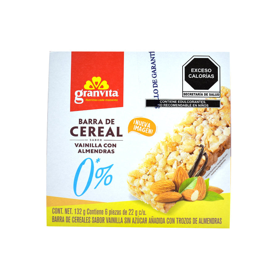 Barra de cereal sabor vainilla con almendras Granvita 6 pzas 132 grs.