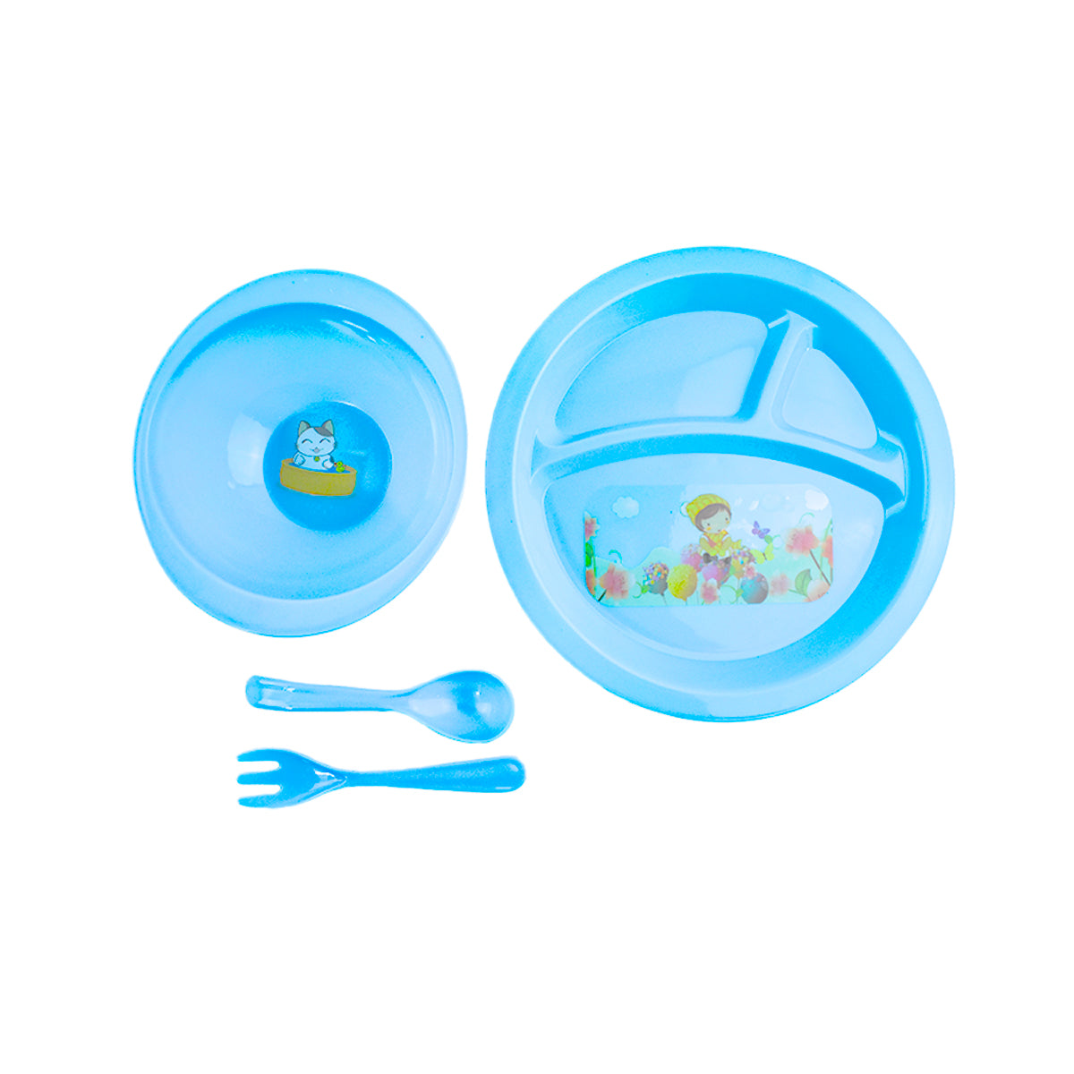 Set de cubiertos tazón y plato para bebé.