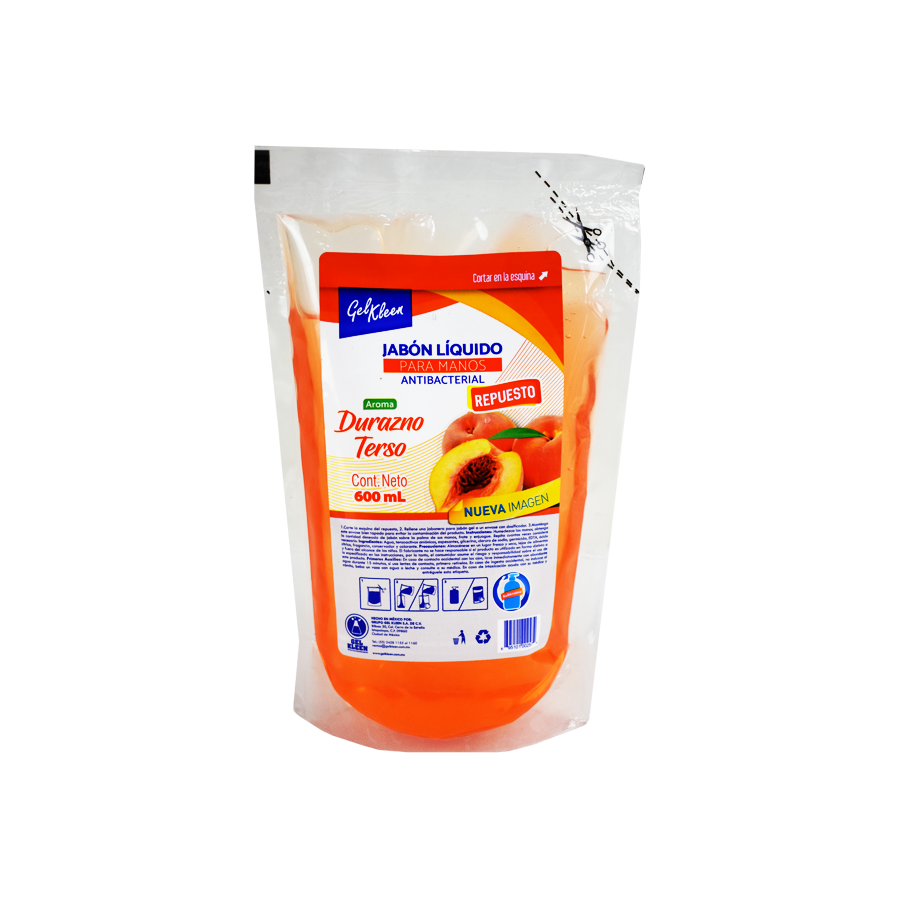 Jabón líquido para manos aroma durazno Gel Kleen de 600 ml.