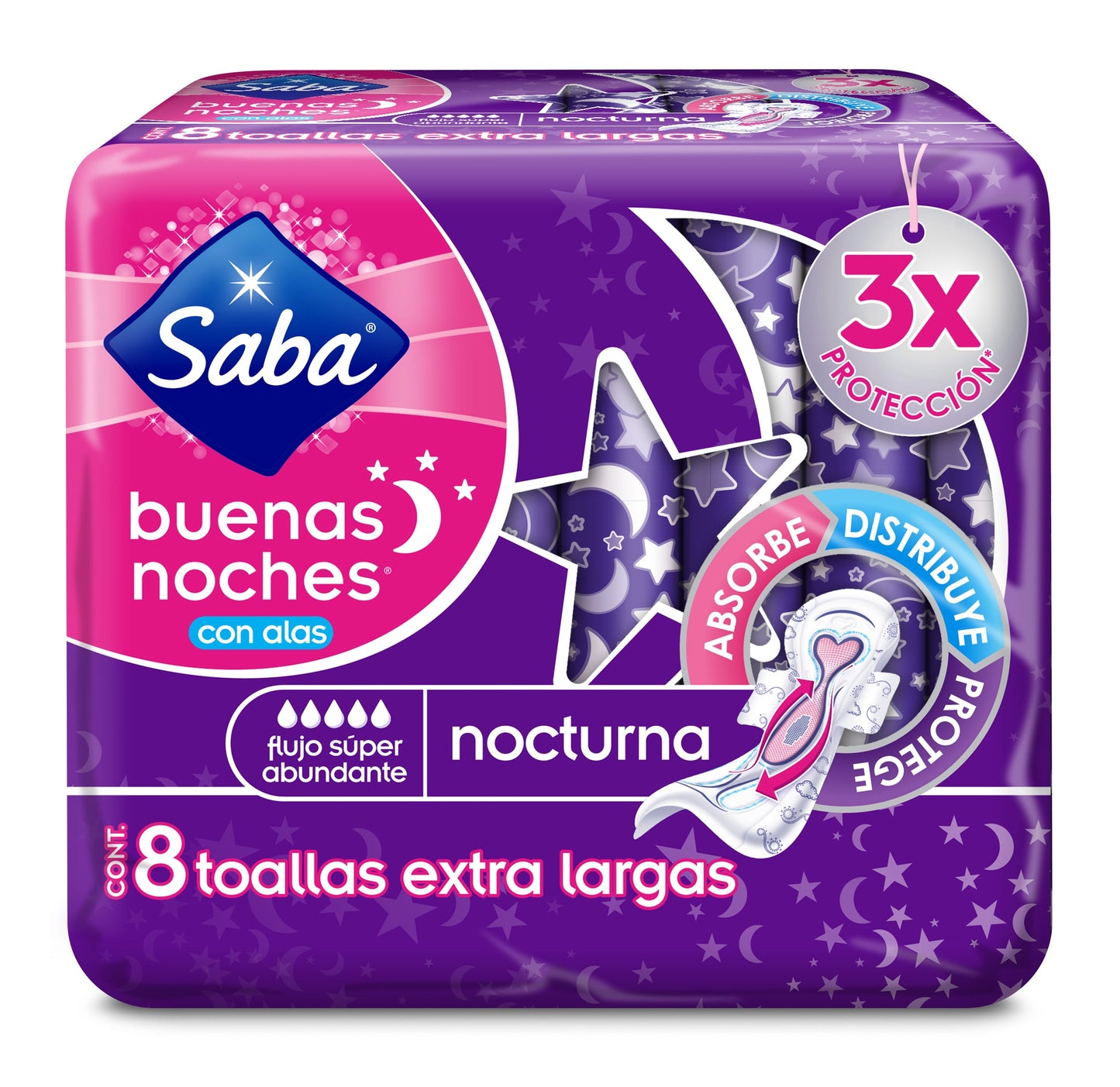 Toalla femenina Saba buenas noches con 8 pzas.