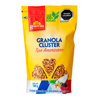 Granola con uva pasa y almendra tipo americano Granvita de 180 grs.