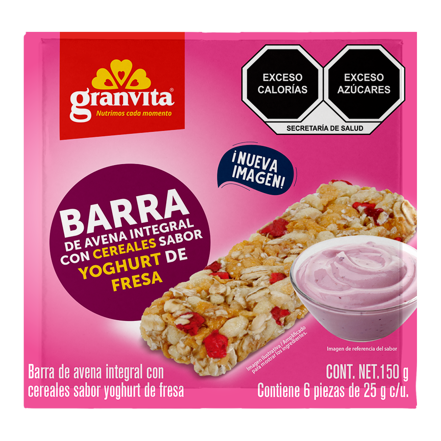 Barra de avena con cereales y fresas Granvita 6 pzas 150 grs.