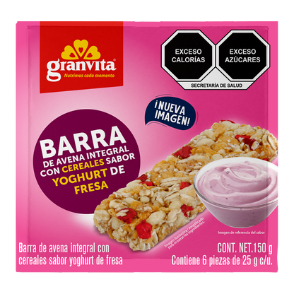 Barra de avena con cereales y fresas Granvita 6 pzas 150 grs.