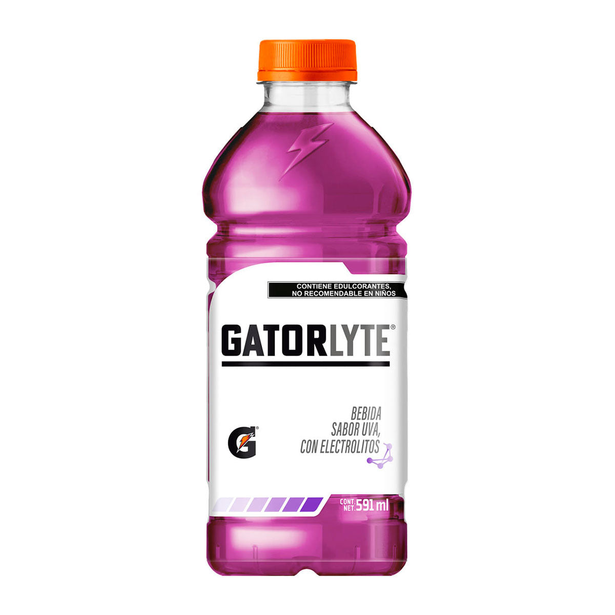 Bebida rehidratante Gatorlyte sabor uva de 591 ml.