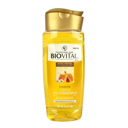 Shampoo BioVital extracto de miel y manzanilla de 500 ml.