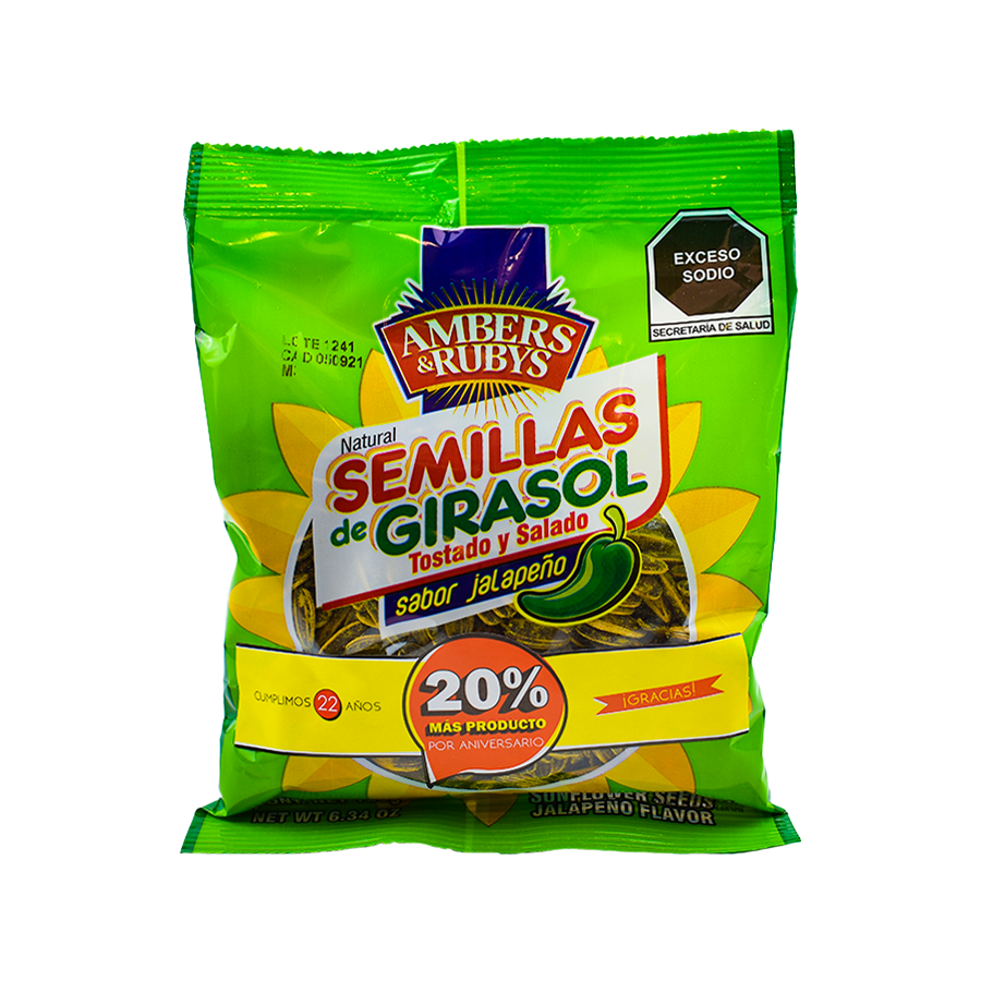 Semilla de girasol sabor jalapeño Ambers & Rubys 180 grs.