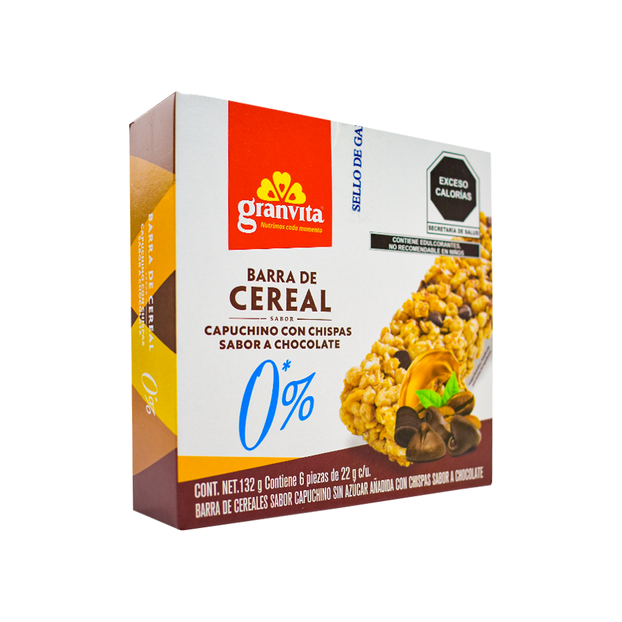 Barra de Cereal sabor capuchino con chispas sabor a chocolate Granvita 132 grs.