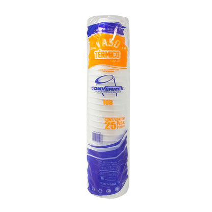 Paquete de 25 vasos térmicos Convermex 137 ml.