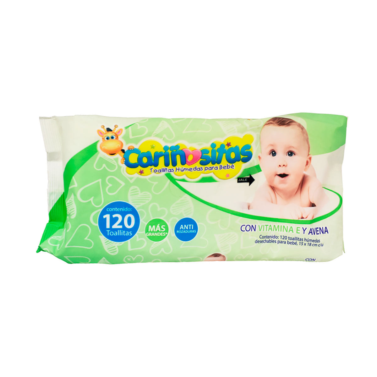 Toallitas húmedas para bebé Cariñositas con vitamina E y avena 120 pzas 36 grs.