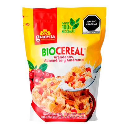 Biocereal con arándanos, almendras y amaranto, Granvita de 180 grs.
